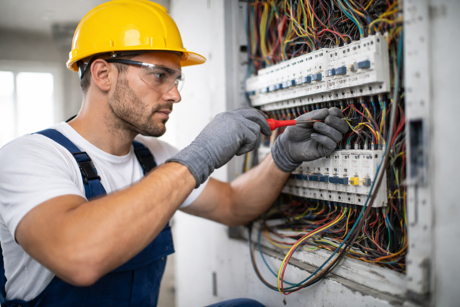 Villanyszerelő munka - elosztó szerelés folyamatban